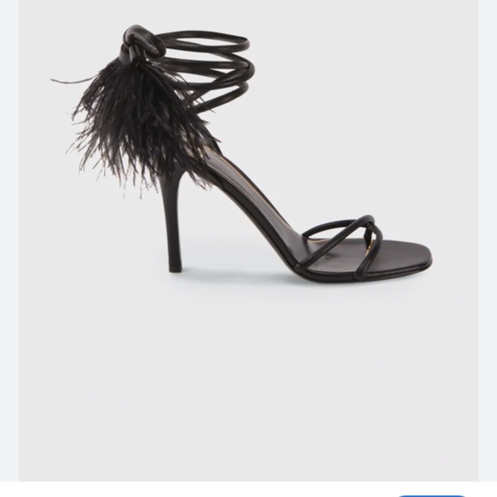 Valentino Black Feather Ankle-Tie Stiletto Sandals — Runway Statement 8.5